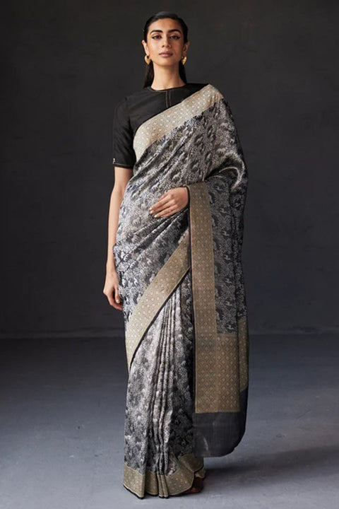 VastraLakshmi Adorning Black Soft Silk Saree With Prettiest Blouse Piece