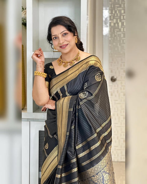 VastraLakshmi Opulent Black Soft Silk Saree With Flameboyant Blouse Piece