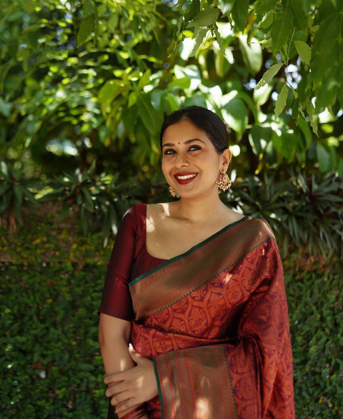 VastraLakshmi Serendipity Maroon Soft Silk Saree With Devastating Blouse Piece