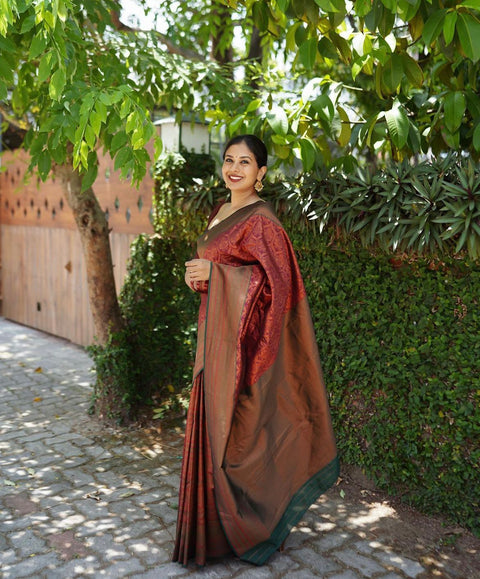 VastraLakshmi Serendipity Maroon Soft Silk Saree With Devastating Blouse Piece