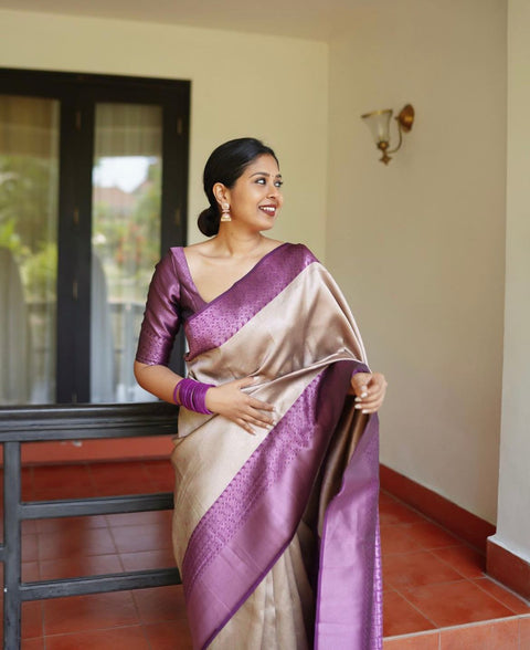 VastraLakshmi Unequalled Beige Soft Silk Saree With Enchanting Blouse Piece