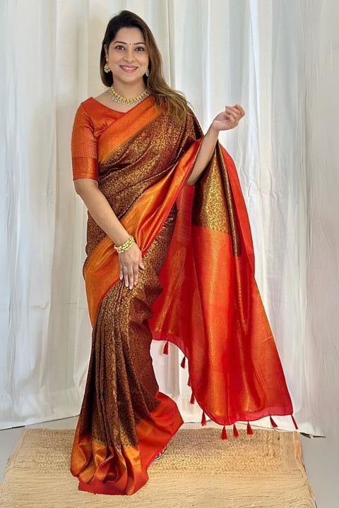 VastraLakshmi Splendorous Brown Soft Silk Saree With Amiable Blouse Piece