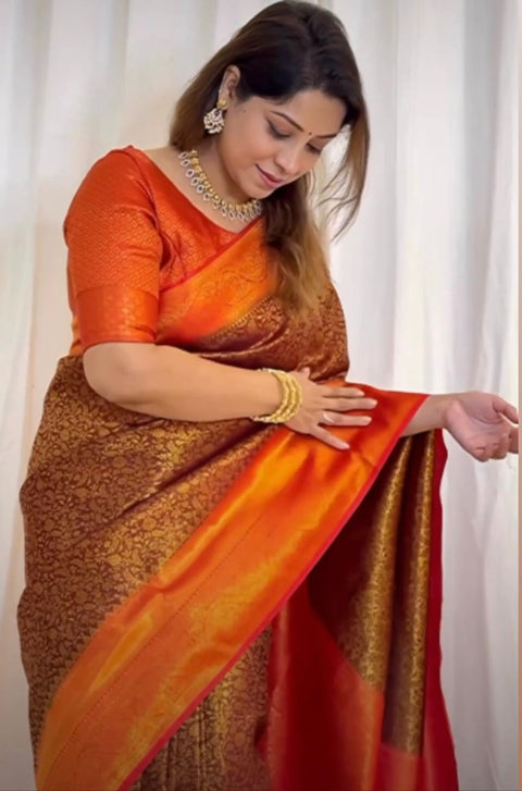 VastraLakshmi Splendorous Brown Soft Silk Saree With Amiable Blouse Piece