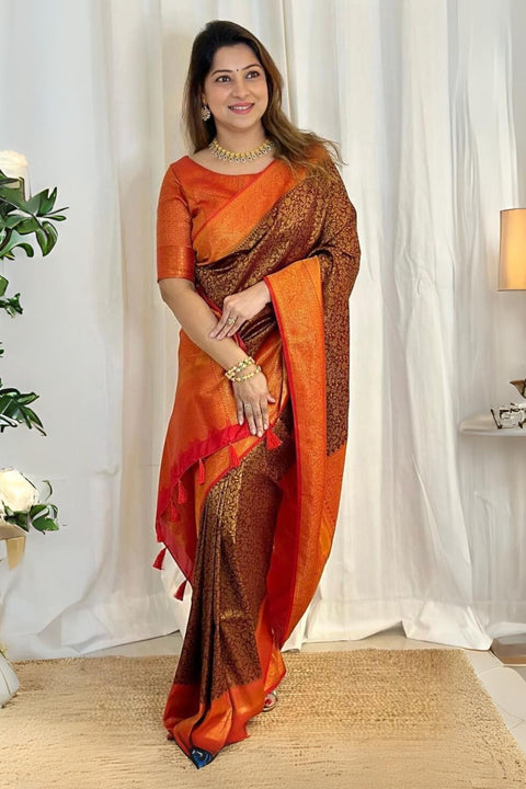 VastraLakshmi Splendorous Brown Soft Silk Saree With Amiable Blouse Piece