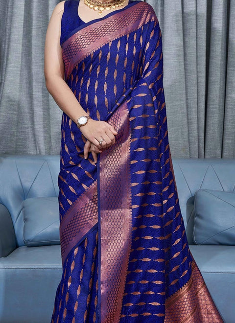 VastraLakshmi Vestigial Blue Soft Silk Saree With Smashing Blouse Piece