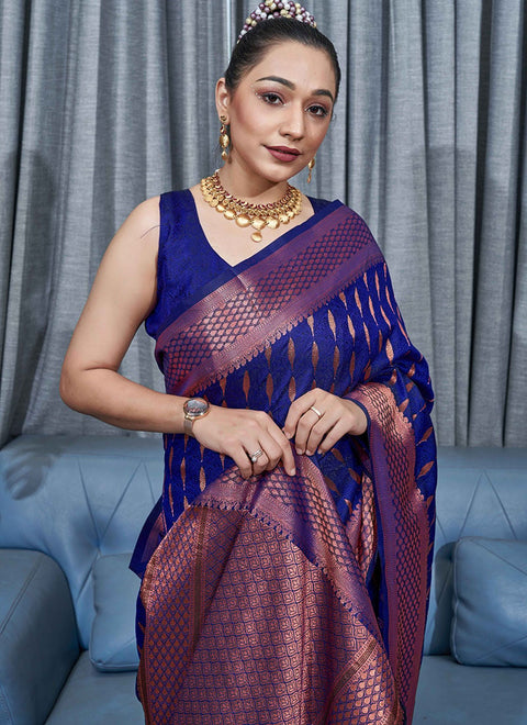 VastraLakshmi Vestigial Blue Soft Silk Saree With Smashing Blouse Piece