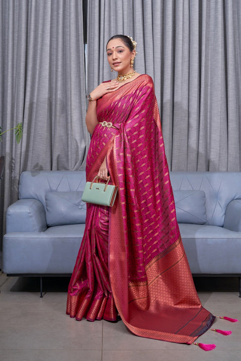 VastraLakshmi Gossamer Dark Pink Soft Silk Saree With Conflate Blouse Piece