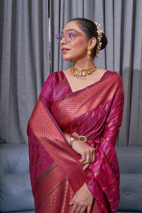 VastraLakshmi Gossamer Dark Pink Soft Silk Saree With Conflate Blouse Piece