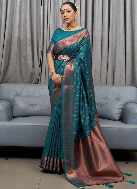 VastraLakshmi Preferable Rama Soft Silk Saree With Captivating Blouse Piece