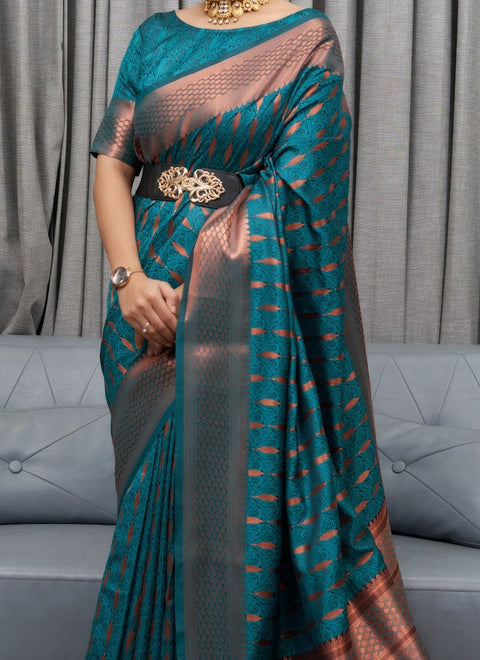 VastraLakshmi Preferable Rama Soft Silk Saree With Captivating Blouse Piece