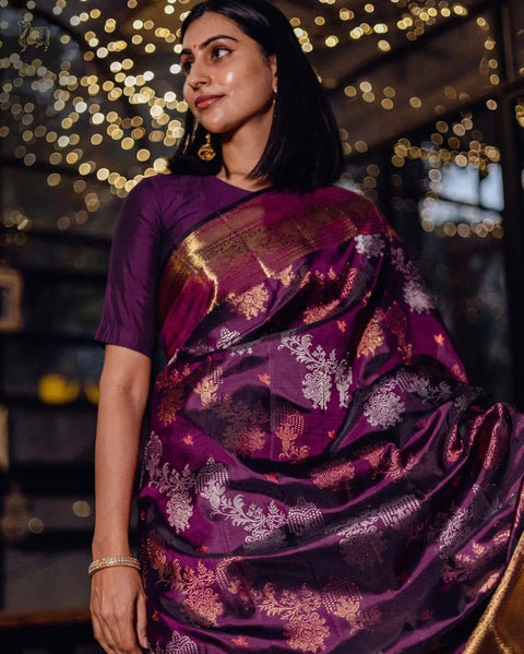 VastraLakshmi Serendipity Purple Soft Silk Saree With Devastating Blouse Piece