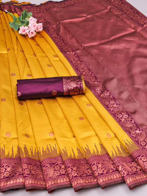 VastraLakshmi Mesmerising Yellow Soft Silk Saree With Demanding Blouse Piece