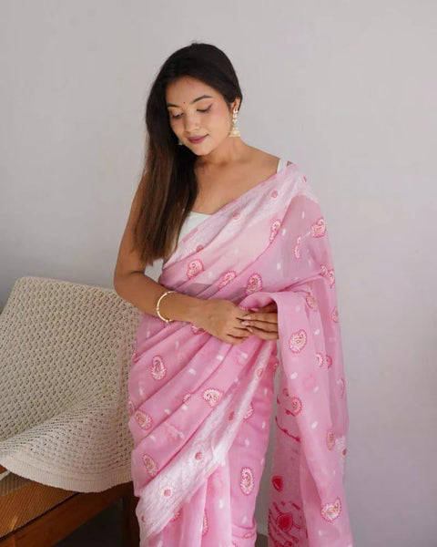 VastraLakshmi Symmetrical Baby Pink Cotton Silk Saree With Transcendent Blouse Piece