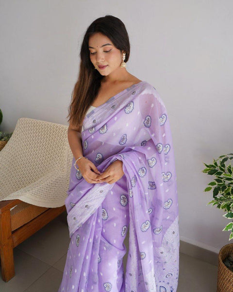 VastraLakshmi Bucolic Lavender Cotton Silk Saree With Effervescent Blouse Piece