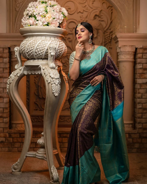 VastraLakshmi Engaging Wine Soft Silk Saree With Allure Blouse Piece