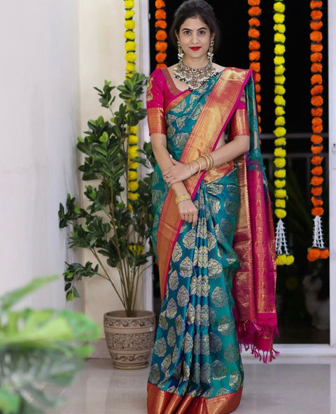 VastraLakshmi Transcendent Rama Soft Silk Saree With Radiant Blouse Piece