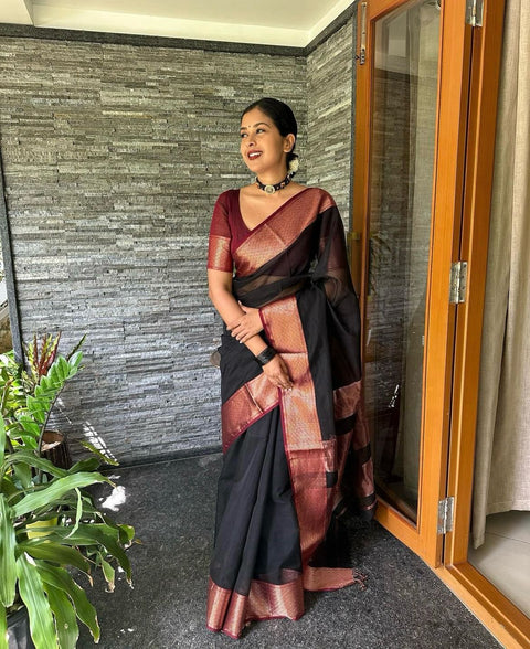 VastraLakshmi Confounding Black Soft Silk Saree With Lagniappe Blouse Piece