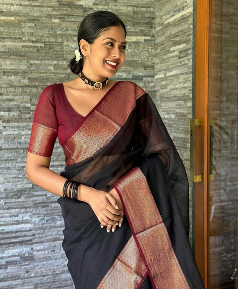 VastraLakshmi Confounding Black Soft Silk Saree With Lagniappe Blouse Piece