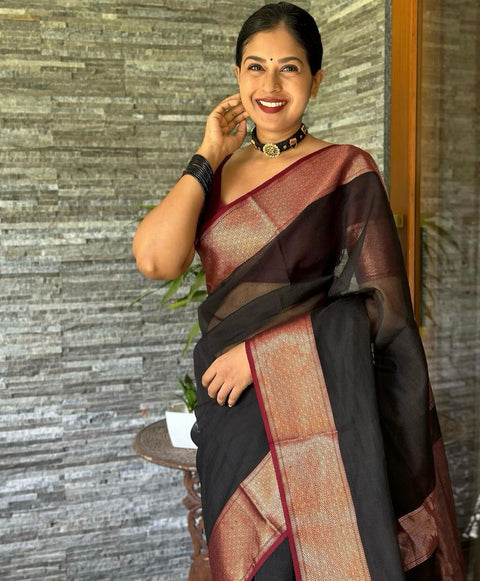 VastraLakshmi Confounding Black Soft Silk Saree With Lagniappe Blouse Piece