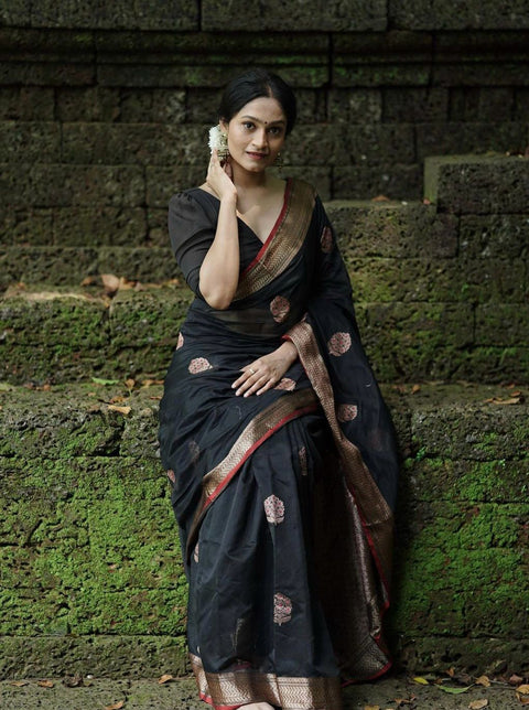 VastraLakshmi Surpassing Black Soft Silk Saree With Embellished Blouse Piece