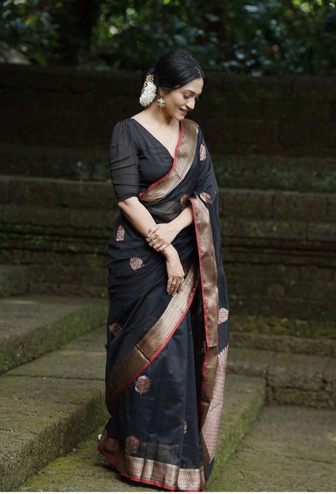 VastraLakshmi Surpassing Black Soft Silk Saree With Embellished Blouse Piece