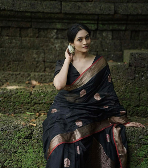 VastraLakshmi Surpassing Black Soft Silk Saree With Embellished Blouse Piece