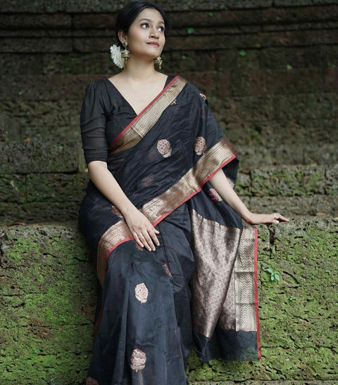 VastraLakshmi Surpassing Black Soft Silk Saree With Embellished Blouse Piece