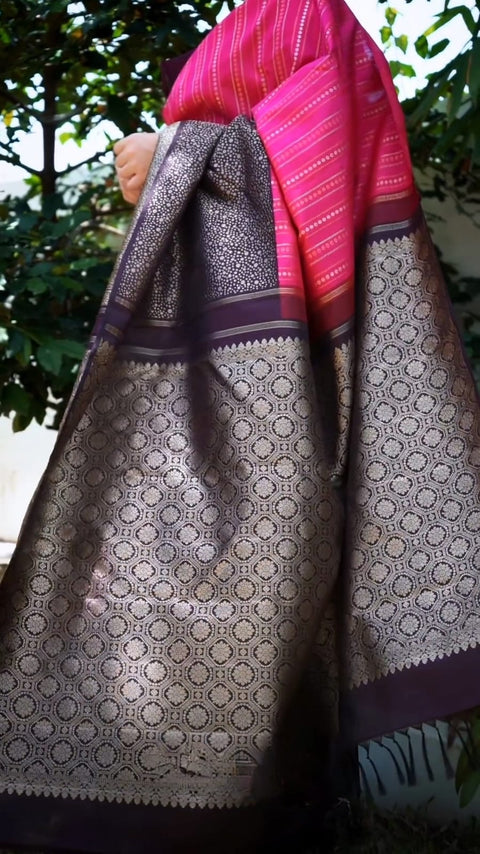 VastraLakshmi Transcendent Dark Pink Soft Silk Saree With Exemplary Blouse Piece