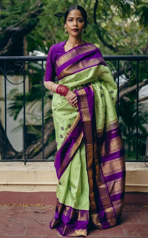 VastraLakshmi Tempting Pista Soft Silk Saree With Whimsical Blouse Piece