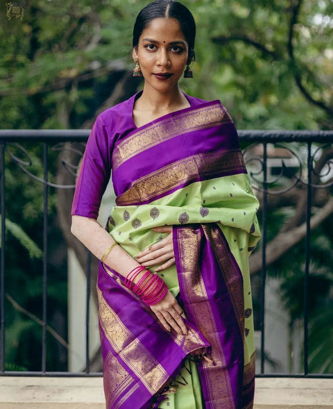 VastraLakshmi Tempting Pista Soft Silk Saree With Whimsical Blouse Piece