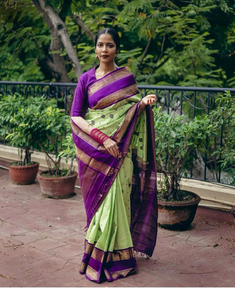 VastraLakshmi Tempting Pista Soft Silk Saree With Whimsical Blouse Piece