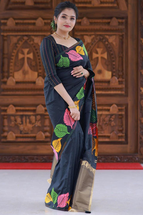 VastraLakshmi Pretty Black Soft Silk Saree With Beautiful Blouse Piece