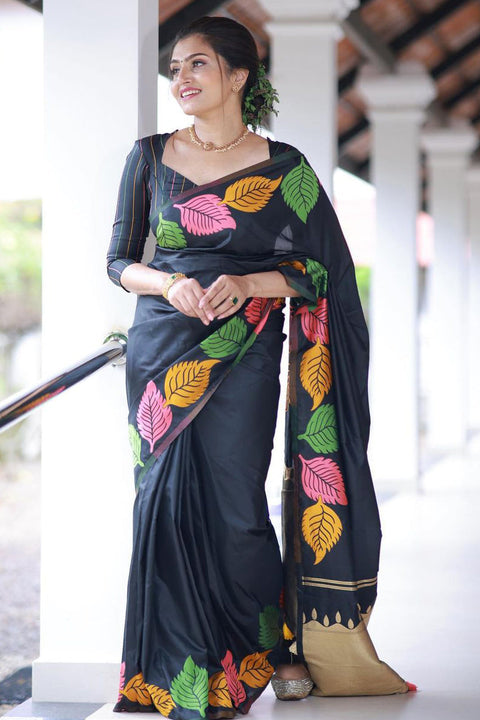 VastraLakshmi Pretty Black Soft Silk Saree With Beautiful Blouse Piece