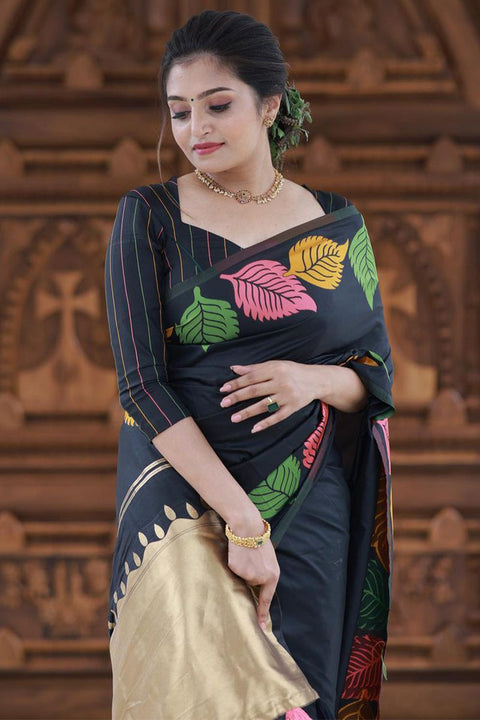 VastraLakshmi Pretty Black Soft Silk Saree With Beautiful Blouse Piece