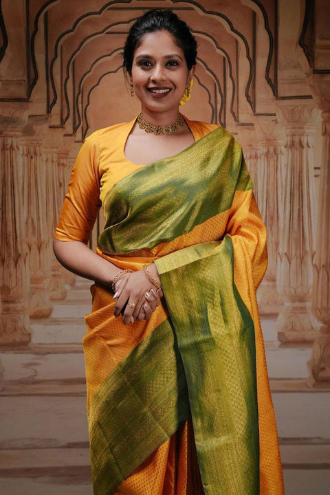 VastraLakshmi Classy Yellow Soft Silk Saree With Engrossing Blouse Piece