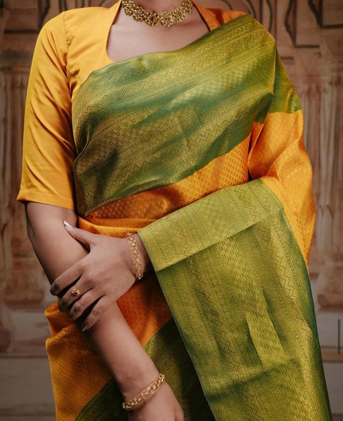 VastraLakshmi Classy Yellow Soft Silk Saree With Engrossing Blouse Piece