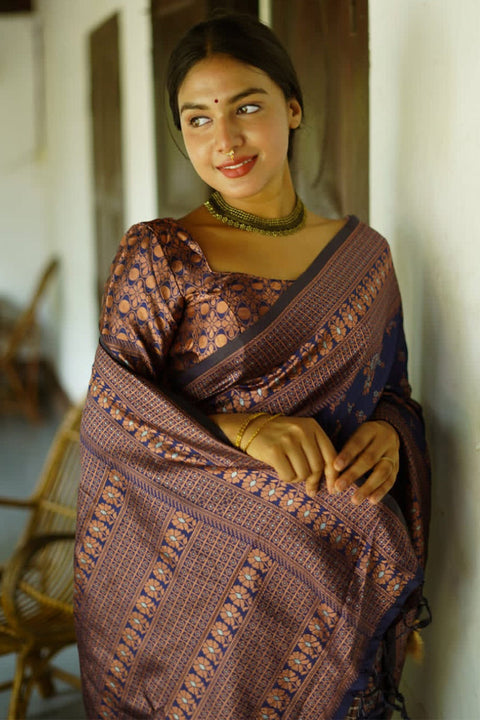 VastraLakshmi Alluring Blue Soft Silk Saree With Extraordinary Blouse Piece