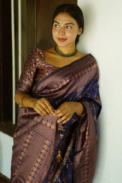 VastraLakshmi Alluring Blue Soft Silk Saree With Extraordinary Blouse Piece