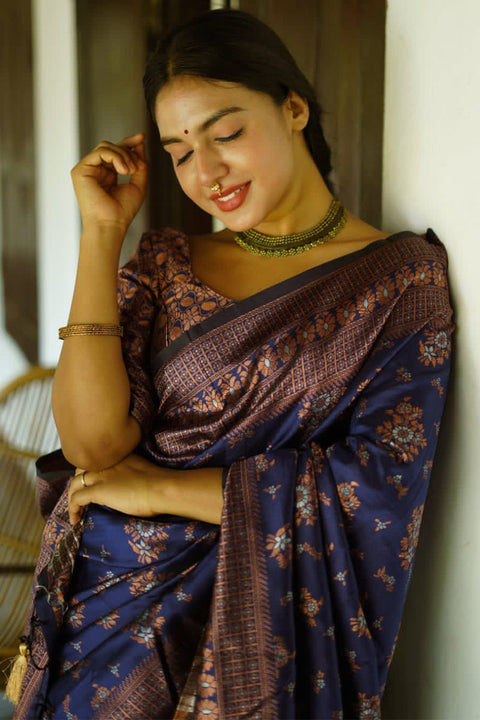 VastraLakshmi Alluring Blue Soft Silk Saree With Extraordinary Blouse Piece