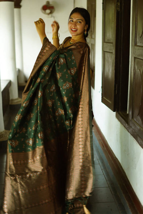 VastraLakshmi Captivating Green Soft Silk Saree With Twirling Blouse Piece