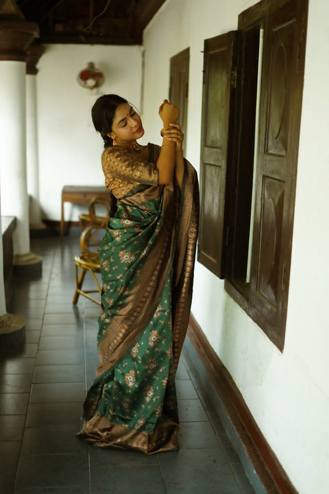 VastraLakshmi Captivating Green Soft Silk Saree With Twirling Blouse Piece