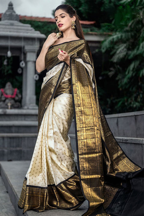 VastraLakshmi Wonderful Off White Soft Silk Saree With Desiring Blouse Piece