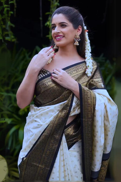 VastraLakshmi Wonderful Off White Soft Silk Saree With Desiring Blouse Piece