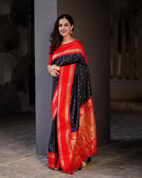 VastraLakshmi Super Extravagant Black Soft Silk Saree With Delightful Blouse Piece