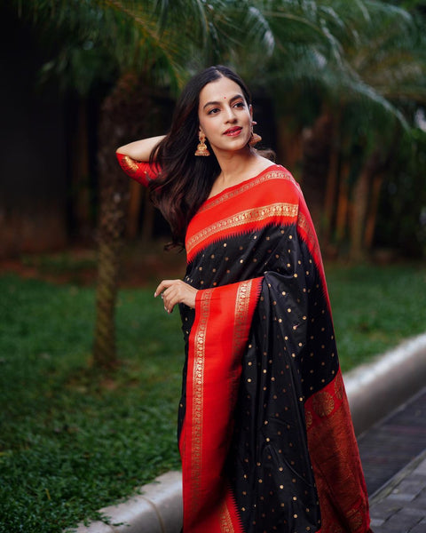 VastraLakshmi Super Extravagant Black Soft Silk Saree With Delightful Blouse Piece