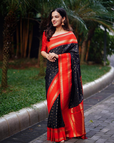 VastraLakshmi Super Extravagant Black Soft Silk Saree With Delightful Blouse Piece