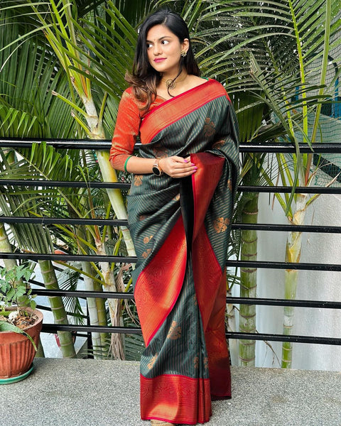 VastraLakshmi Blissful Dark Green Soft Silk Saree With Eye-catching Blouse Piece