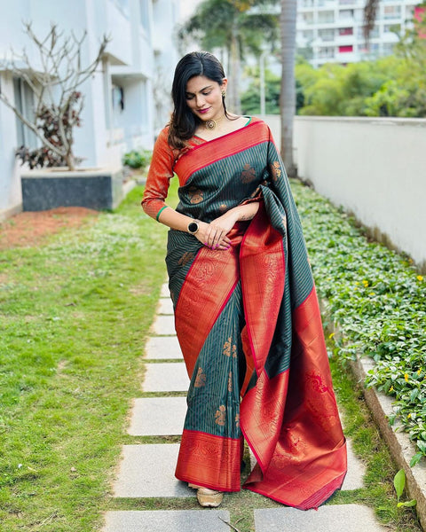 VastraLakshmi Blissful Dark Green Soft Silk Saree With Eye-catching Blouse Piece