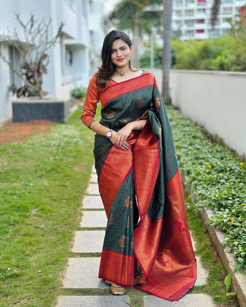 VastraLakshmi Blissful Dark Green Soft Silk Saree With Eye-catching Blouse Piece