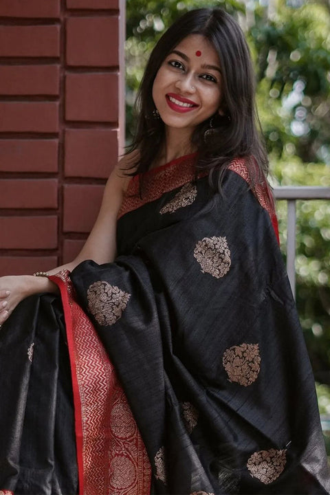 VastraLakshmi Blooming Black Soft Silk Saree With Impressive Blouse Piece